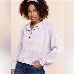 Harper Knit Sweater Collar 4 Button Pullover Crop